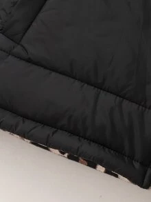 SHEIN 女童休閒可愛酷女孩時尚梭織絎縫布料背心外套，可正反穿豹紋印花，寬鬆版型，舒適，適合秋季，米色 - 黑色 - 查看 6