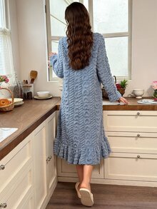 Snug Reverie Autumn/Winter Plush Thickened Princess Style Long Nightgown Women's Winter Loungewear Pajamas - Dusty Blue - View 2