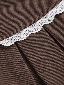 Sweetness Women's Autumn/Winter Corduroy Coffee Color Lace Trim Pleated Skirt - Mocha Brown - View 4