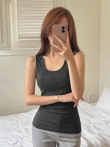 DAZY Women's Solid Color Casual Tank Top - Coffee Brown - View 15