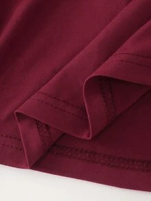 Celisse Lady's Elegant Pleated Round-Neck Mesh Batwing Sleeve Top, With Pleated Side Waistline And A Fitted Solid Color Design, Elegant In Style. - Burgundy - View 4