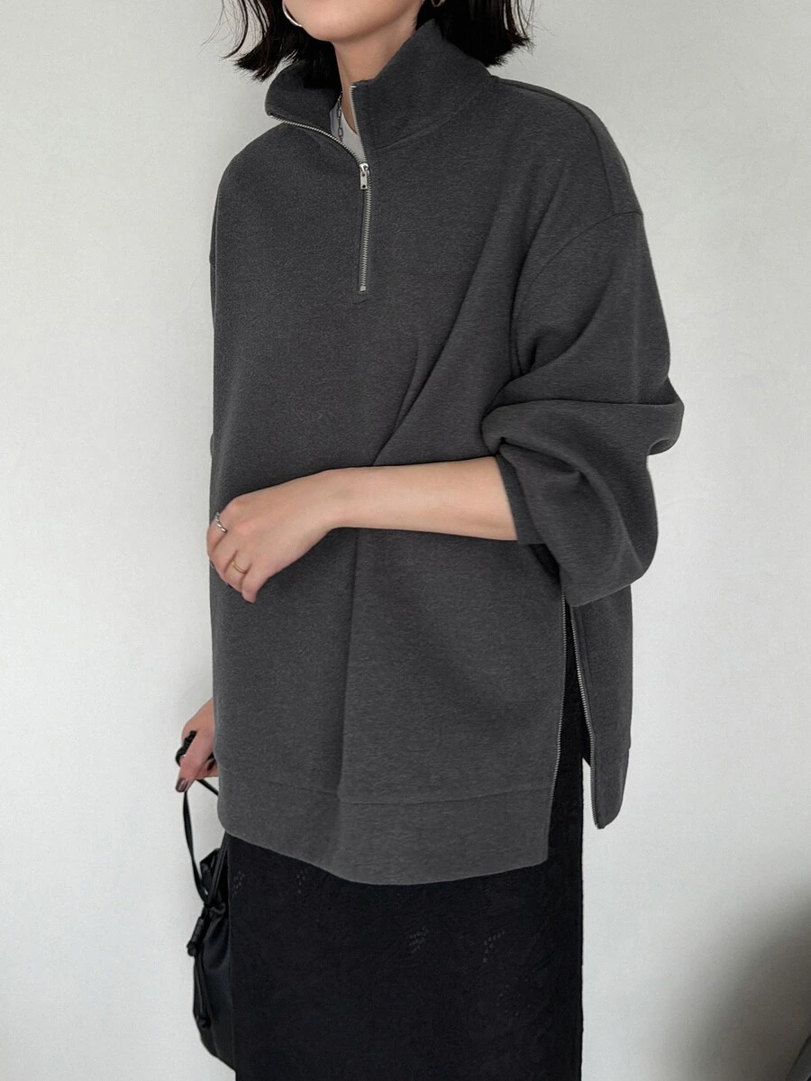 FRIFUL Women's Solid Color Casual Versatile Daily Long Sleeve T-Shirt - Grey - View 1