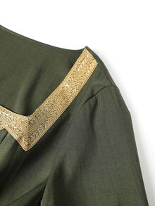 Rometta Plus Size Women's Colorblock Pleated Casual Party Dress - Army Green - View 9