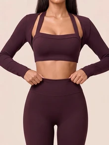 SHEIN BAE Women's Elastic Waist Slim Fit Sports Set - Violet Purple - View 4