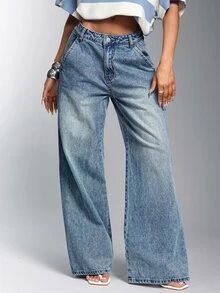 Denimoi Zipper Back Detail Straight Leg Jeans Fashion Everyday Wear Cool Jeans Fashionable Streetwear - Light Wash - View 4