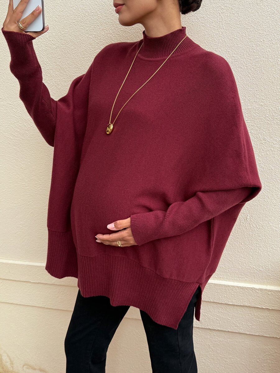 MaterniWear Sweater Hamil Lengan Panjang Minimalis Serbaguna Warna Polos - Burgundy - View 1
