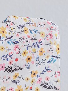 Serenescape Vacation Style Solid Color V-Neck Long Sleeve Ditsy Floral Loose Casual Women's Pajama Set - Blue - View 7