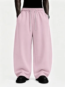 STYNVO Men's Elastic Waist Pockets Solid Color Drawstring Sweatpants - Pink - View 2