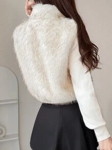 FRIFUL Women's Solid Color Casual French Elegant Versatile Daily Faux Fur Vest Jacket Everyday Date Beige Winter - Beige - View 7
