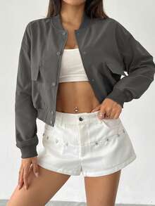 Flirla Women's Button Long Sleeve Fashion Loose Baseball Jacket - Dusty Purple - View 6