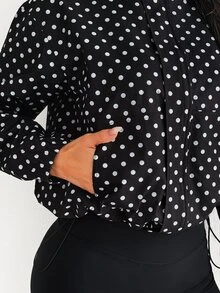 SHEIN Dewbera Women's Polka Dot Pattern Long Sleeve Pocket Casual Sports Jacket - Black - View 6