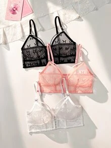 PetitDoll Romantic Sweet Lace Front Closure Lingerie Set 3pcs - Multicolor - View 1