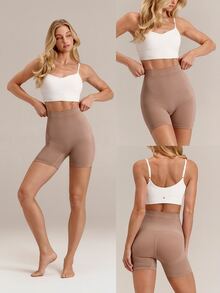 GLOWMODE ShapingSculpt High-Rise Seamless Boyshorts With Anti-Roll Down Design & Tummy Control Thigh Compression Daily Active Casual Wear - Apricot - View 8