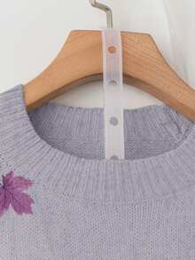 Linhara Plus Size Maple Leaf Pattern Crew Neck Casual Long Sleeve Pullover Sweater Fall Winter - Dusty Purple - View 3