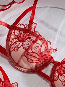 Crystal Vow Romantic Embroidered Underwire Lingerie Set 2pcs - Multicolor - View 3
