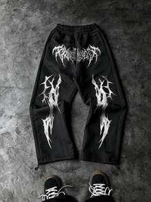 Sport MetroGents Men's Skull Print Drawstring Waist Sports Pants - Black - View 1