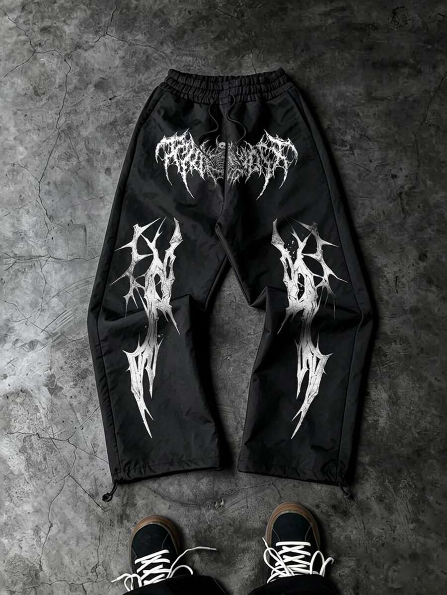 Sport MetroGents Men's Skull Print Drawstring Waist Sports Pants - Black - View 1