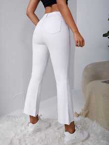 Selenza Plus Size Women's Casual Versatile Denim Cropped Flare Leg Pants With Pockets - White - View 2