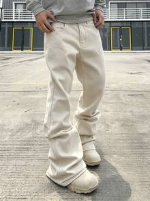 RivetRise Men's Casual Versatile Straight Leg Flare Denim Jeans With Pockets - Apricot - View 1