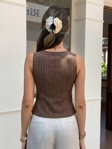 Elyressa A Lady's Woven French Summer Elegant And Stylish Vest - Coffee Brown - View 2