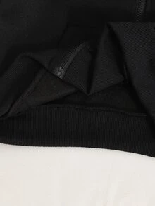 SHEIN Sparklyn 女童黑色人造毛領連帽拉鍊夾克短外套，可拆卸大尺寸人造毛領，寬鬆落肩版型，袋鼠口袋，羅紋下擺與袖口，休閒百搭學生秋冬上衣，柔軟親膚針織面料，日常穿著連帽夾克 - 黑色 - 查看 8
