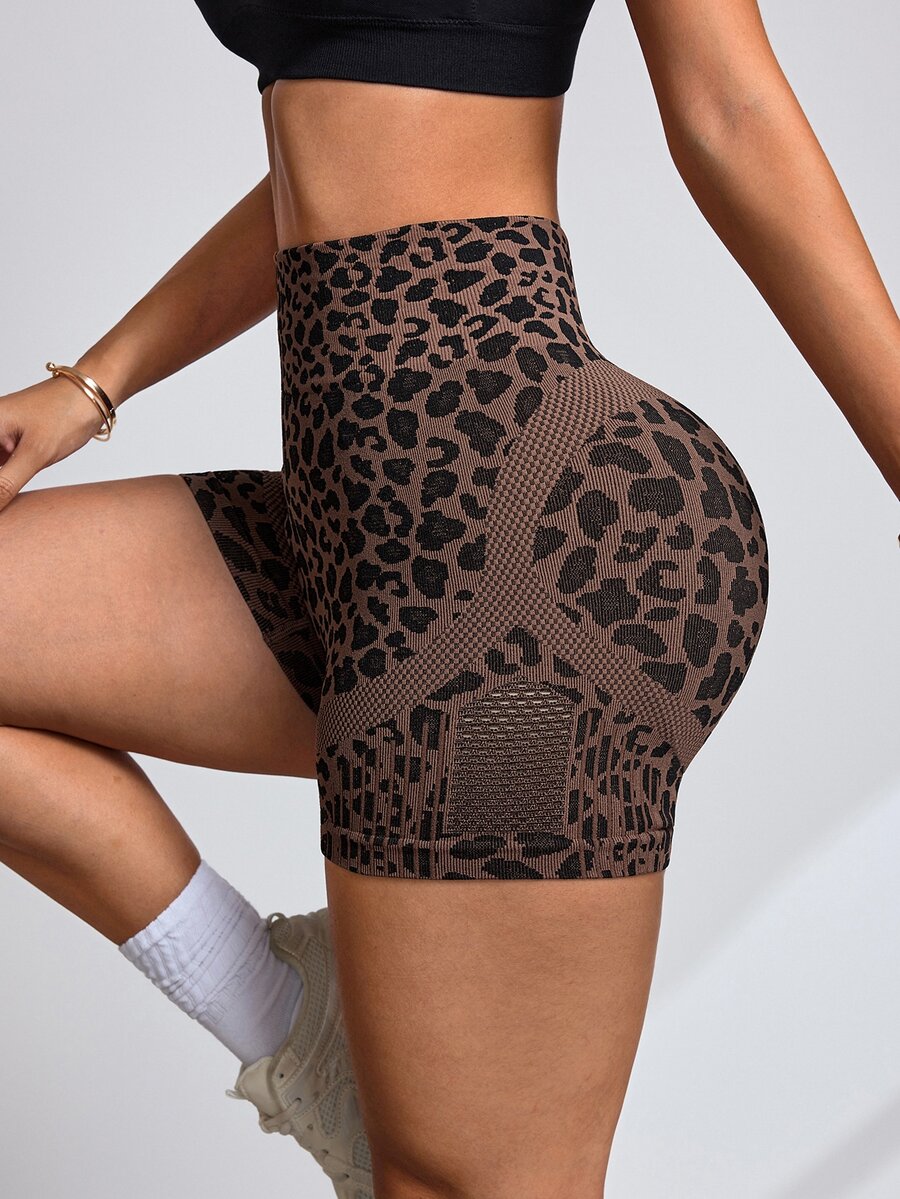 Slayform Women's Leopard Print Casual Versatile Daily Travel Sports Shorts - Brown - View 1