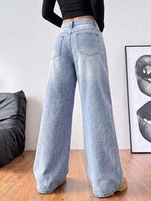 Coolane Women's Loose Wide Leg Jeans - Dark Wash - View 3
