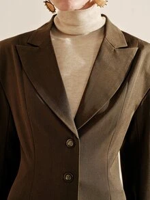 Arave Blazer Wanita Model Netral Kancing Tunggal dengan Kain Twill Diagonal, Jaket Kasual Modern untuk Perjalanan Kerja di Perkotaan - Coklat - View 6