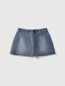 ROMWE Street Life Street Retro Patchwork Faux Print Mini Denim Skirt For Women - Blue - View 4