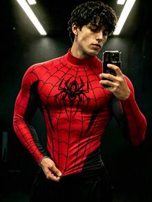 Gym Rark Men's Spider Print Contrast Color Long Sleeve Sports T-Shirt - Multicolor - View 3