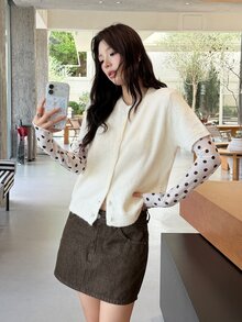 K-Vae Women's Solid Color Short Sleeve Single-Breasted Casual Knit Cardigan - Apricot - View 4
