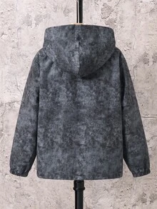 SHEIN 兒童男童休閒字母圖案印花連帽外套，輕量寬鬆版型拉鍊連帽夾克，開學季秋季校園穿搭黑色外套 - 彩色 - 查看 2