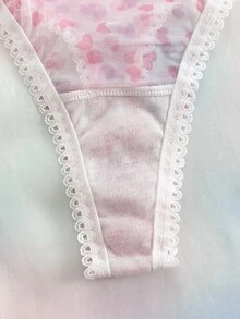 Nora Wilde Women's Heart Print Bow Decor Thong Panties 3-Piece Set - Multicolor - View 6
