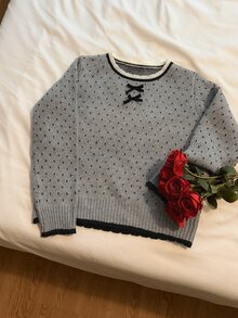 DAZY 女款秋冬拼色波點寬鬆毛衣 - 灰色 - 查看 7