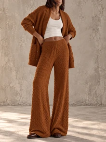 Omancia Women's Solid Color Casual Versatile Daily Knit Long Pants - Brown - View 7