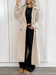 Easowa Women's Solid Color Fashion Versatile Daily Casual Trench Coat Jacket - Khaki - View 3