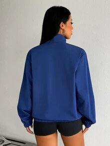SHEIN Dewbera Women's Fashion Casual Solid Color Half-Zip Pocket Windbreaker Jacket - Navy Blue - View 2