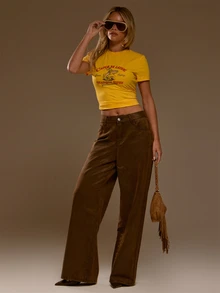 MUSERA Yellow Graphic Print Crop Top Autumn Fall Winter Coolgirl Women Outfit - Yellow - View 2