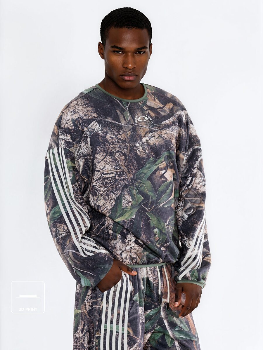 FORM&CHAOS Men's Autumn/Winter Tropical Plant Print Striped Sweatshirt - Multicolor - View 1