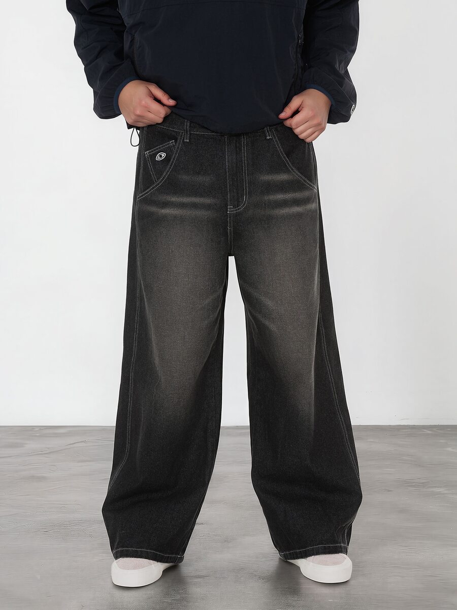 FORM&CHAOS Celana Jeans Denim Split Wash Vintage Pria - Hitam - View 1
