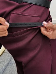 MaterniWear 孕婦緞帶裝飾西裝外套與寬腿西裝褲 2 件套裝 - 酒紅色 - 查看 7