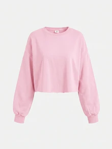 SHEIN Girlism 青少年女孩純色休閒日常長袖運動衫 - 粉色 - 查看 3