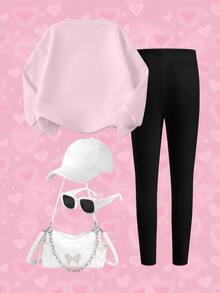 SHEIN X Care Bears Young Girls Sweatshirt Set With Bear Print Pattern, Casual Fashion Creative Personalized Fresh Cute - White - View 9