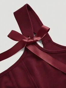 SHEIN MOD Plus Size Red Bow Front Tie Corset Tank Top - Burgundy - View 4