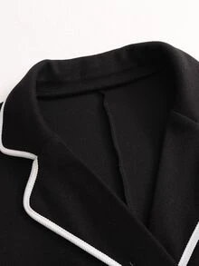 LUMIGAL Women's Autumn/Winter Lapel Neck Long Sleeve Trimmed Casual Overcoat - Black and White - View 4