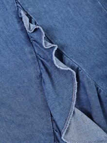 Sweetra Women's Pleated Ruffle Casual Versatile Daily Wear Denim Skirt - Blue - View 4