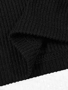 Balvessa Women All-Match Commute Casual Slim Fit Ribbed Texture Turtleneck Zipper Long-Sleeved T-Shirt - Black - View 3