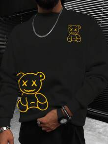 Manfinity Homme Men's Crew Neck Printed Long Sleeve Sweatshirt - Black - View 1