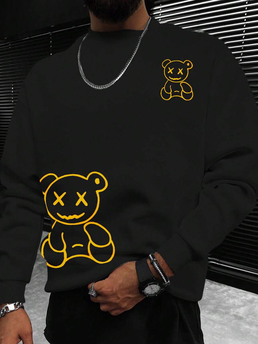 Manfinity Homme Men's Crew Neck Printed Long Sleeve Sweatshirt - Black - View 1