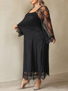 SHEIN CURVE+ Us 22 Women's Plus Size Lace Black Elegant Sexy Dress For Party And Wedding Fall - Black - View 3